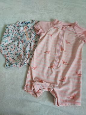 Pink Striped Mermaid One-Piece & Floral Top Rashguards Swimsuit Summer Vacation